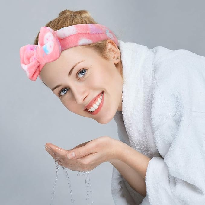 3 Pcs Towel Headbands for Women Headband for Washing Face Facial Hair Band Skincare Microfiber Bowtie Headband Makeup Terry Cloth Headbands Spa Shower Hair Band for Women Girls (Bright Patterns)