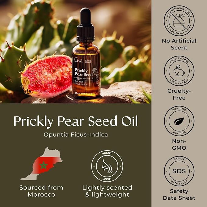 Gya Labs Prickly Pear Seed Carrier Oil - 1 Fl Oz - for Hair, Skin, Face, Scalp & Body Massage