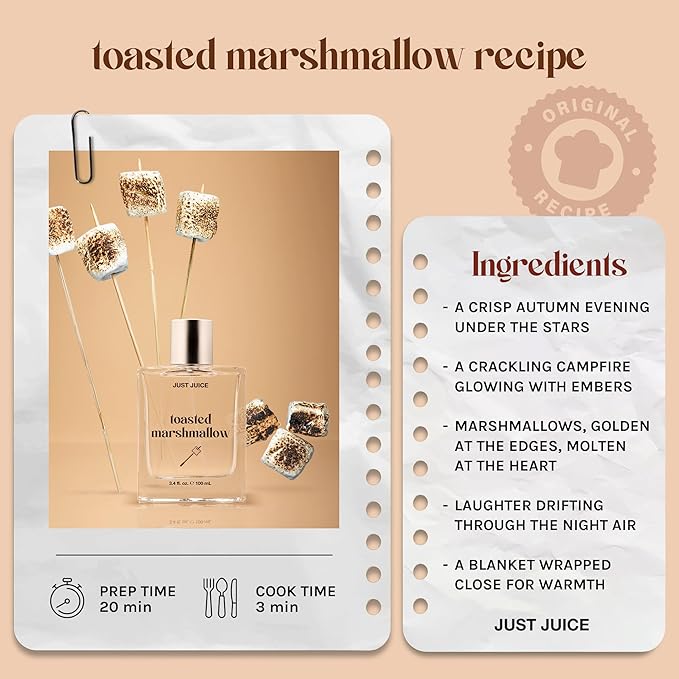 Just Juice Toasted Marshmallow - Vanilla Perfume for Women and Men - Gourmand Mini Travel Perfume with Caramel, Marshmallow, Amber Notes - 0.33 oz