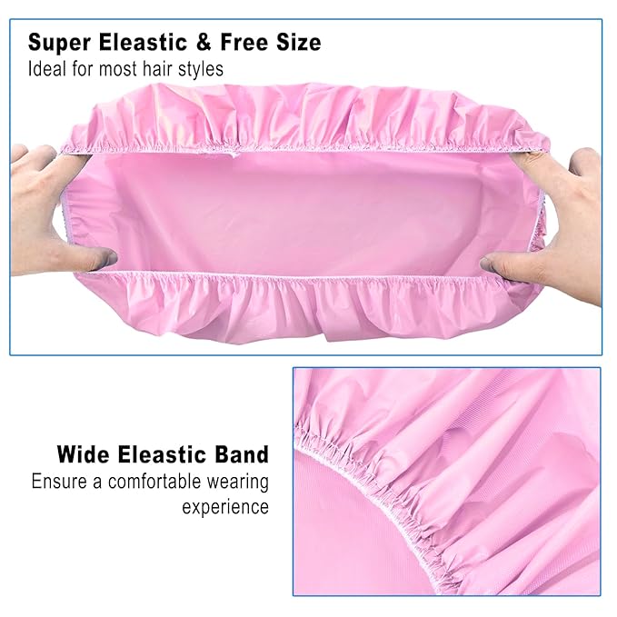 6 PCS Shower Caps for Women, Double Side Waterproof Shower Cap, Reusable Elastic Bath Caps for Shower, EVA Bathing Shower Caps, Bath Hair Caps - Black White Pink Yellow Brick Red Dark Green