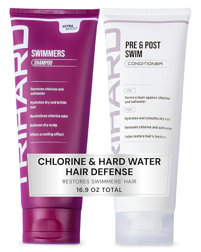 TRIHARD Chlorine Defense Swim Shampoo and Conditioner Combo, Protect and Hydrate Hair from Pool & Ocean, Nourishing Pre and Post Swim Chlorine and Hard Water Hair Protection