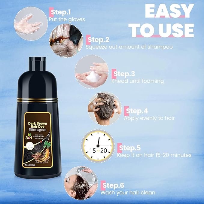 IIIMEIDU Hair Dye Shampoo for Gray Hair, 3 in 1 Herbal Ingredients Natural Dye for Women Men, Grey Coverage 500ml Chestnut Brown 1