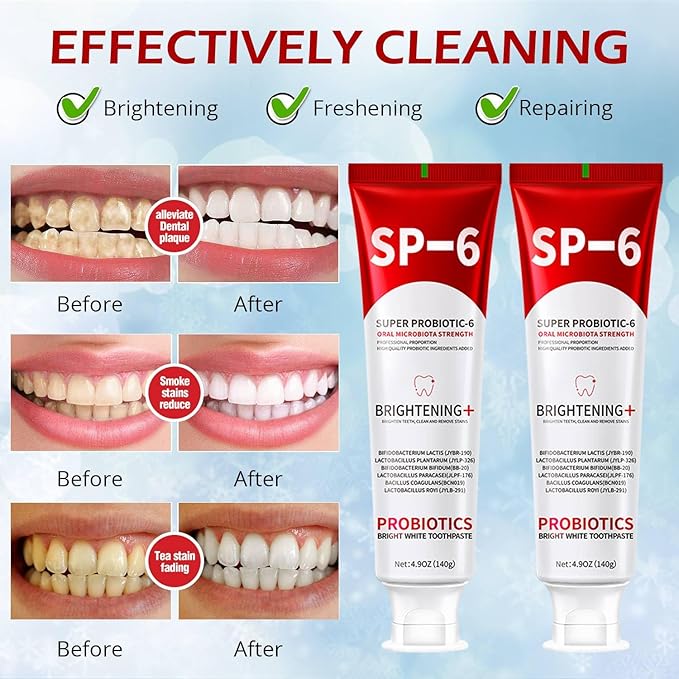 SP-6 Probiotics Whitening Toothpaste - Probiotics for Teeth Whitening and Gum Health - Enamel-Safe, Fluoride-Free, Double Mint Flavor,Fresh Breath (3PCS)