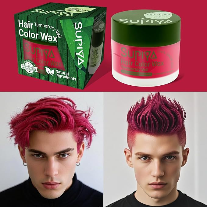 Temporary Hair Styling Color Wax, Green Blue Purple Red Hair Dye Color Wax Washable Natural Instant Hair Coloring Cream for DIY Hairstyle for Kids Men Women(Red#98)