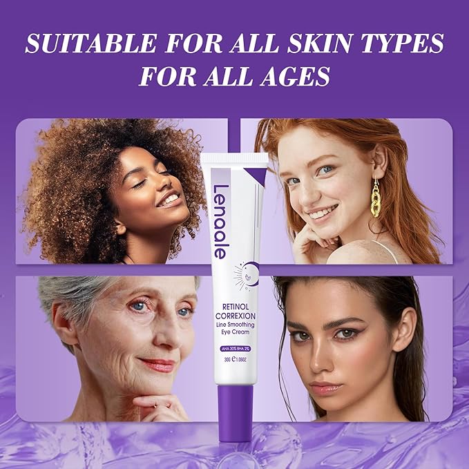 Eye Cream, Retinol Eye Cream for Dark Circles, Puffiness Anti Aging, With Hyaluronic Acid, Peptides, Caffeine Reduces Bags, Smooths Wrinkles & Fine Lines