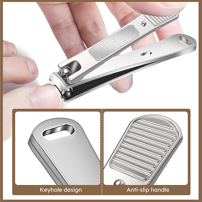 Toenail Clippers for Thick Nails for Seniors, Ingrown Nail Clippers for Men Angled Head, Toe Nail Clippers Long Handled Wide Jaw Opening with Catcher, Fingernail Clipper Sharp Curved Blade