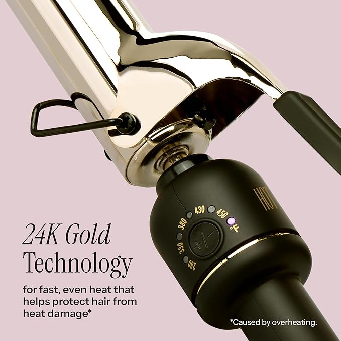 HOT TOOLS 24K Gold Professional 1 1/2" Extended Barrel Curling Iron with Clamp for Loose Curls - 24K Gold Technology for Long-Lasting Results & Longer Barrel for Easy Styling