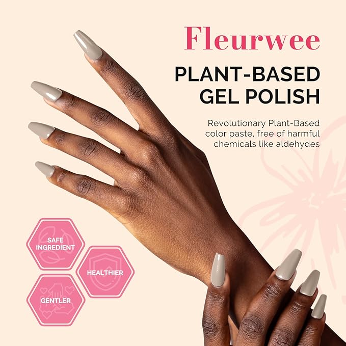MelodySusie Fleurwee Plant Based Gel Nail Polish, Hema Free Neutral Brown Nail Polish, Soak Off UV LED Gel Polish Gift for Women 21 Non Toxic Long Lasting Nail Art Manicure Salon DIY at Home P26