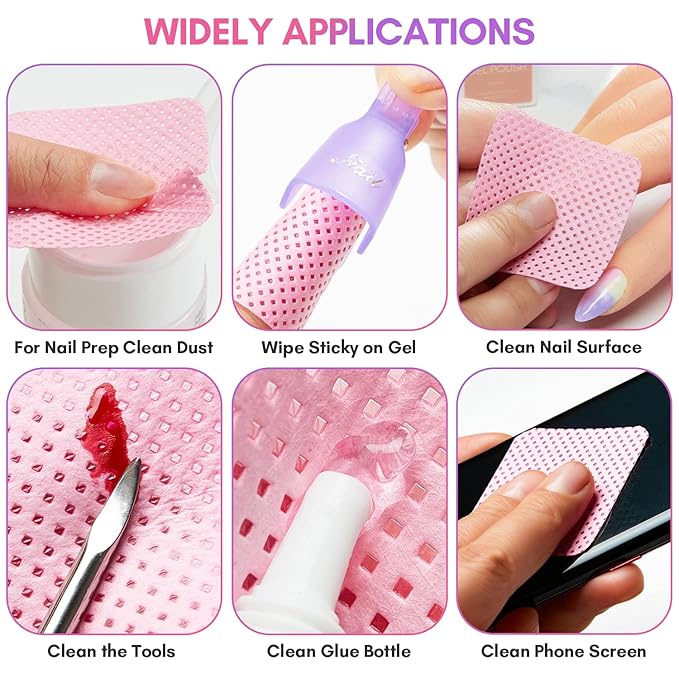 Makartt Lint Free Nail Wipes: Nail Polish Remover Pads 1000PCS Eyelash Extension Glue Wipes, Super Absorbent Soft Gel Nails Wipes Dry Wipes for Nail Prep and Gel Polish Remover, Pink