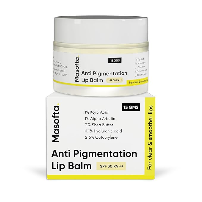 Shea Butter Lip Balm with Kojic Acid, Alpha Arbutin & Shea Butter for Smooth, Crack Free & Clear Lips, SPF 30 PA++, For Men & Women, 0.52 oz/15GMS