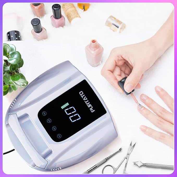 Professional Rechargeable 96W UV LED Portable Cordless UV Light for Nail Lamp Machine with Removable Stainless Steel Bottom,4 Timer Setting and Smart Sensor Nail Dryer (Plating Silver)