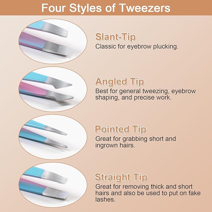 Eyebrow Tweezers Set for Women - 7 Pcs Professional Eyebrow Grooming Kit Stainless Steel Eyebrow Trim Kit with Curved Scissors for Ingrown Hair (Pink)