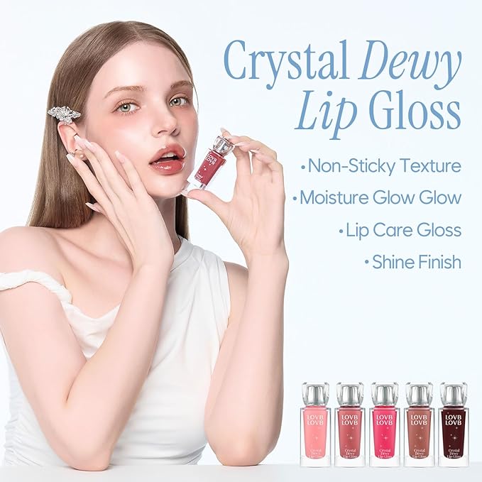Crystal Dewy Lip Gloss | Lightweight & Non-Sticky | High-Shine & Long-Lasting | Hydrating Korean Lip Care Gloss | 0.17 oz. (02 CHARMING ROSE)