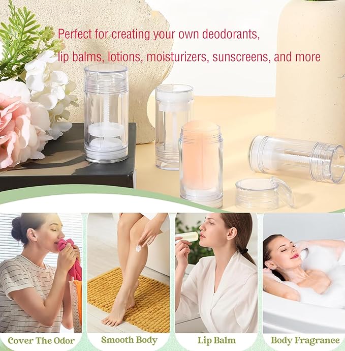 10 Pcs 30ml/1oz Empty Deodorant Containers Bottom Filling Stick Plastic Deodorant Container Twist up Refillable Deodorant Bottles Empty Lip Balm Tube for Homemade DIY Lipstick Crayon Chapstick