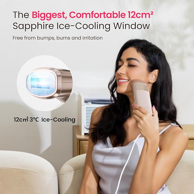 Laser Hair Removal, 25J Energy Triple-Pulse IPL Laser Hair Removal for Women, 12 cm² Comfort Sapphire 37 °F Ice-Cooling Contact, Hair Removal Device for Armpits Legs Arms Bikini Line