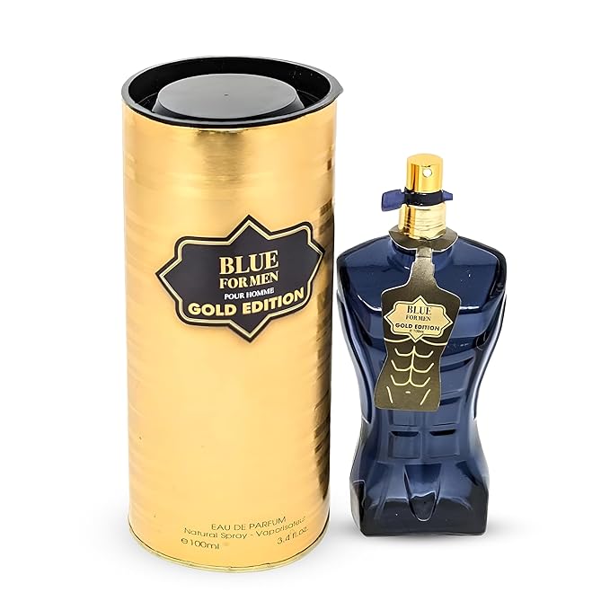 Blue For Men Gold Sensual Woody Fragrance for Men | Long Lasting Cologne Aromatic Scent, Eau de Parfum Natural Spray - Great Holiday Gift, 3.4 Fl Oz/100 Ml