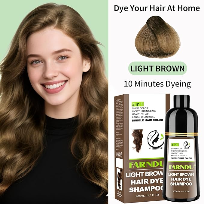 Light Brown Hair Dye Shampoo for Women Men, Gray Hair Coverage Seimi Permanent Instant 3 in 1 Hair Color Shampoo Champu Para Canas Muier
