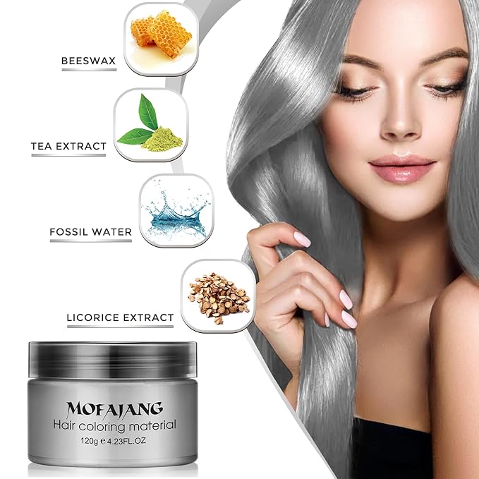 Sliver Gray Temporary Hair Color Wax -SOVONCARE Washable Hair Dye for Men & Women, All-Day Hold Disposable Hair Styling Clays for Party, Cosplay & Daily 4.23 oz