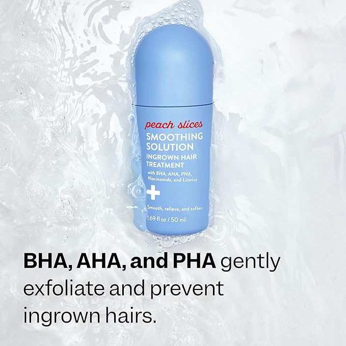Peach Slices - Smoothing Solution Ingrown Hair Treatment (1.69 oz) - Smooth, Relieve, Soften Skin - 360 Roller - BHA, AHA, PHA, Niacinamide, Licorice - Vegan & Cruelty Free - Korean Skin Care & Beauty