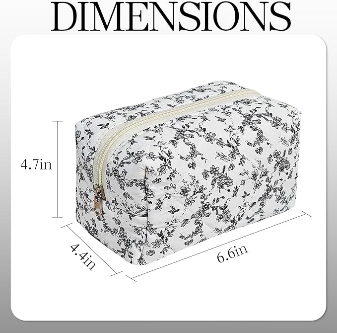 Quilted Makeup Pouch,Cotton Puffy Makeup Bag, Coquette Cosmetic Bag for Women and Girls, Aesthetic Organizer Bag, Cute Flower Travel Toiletry Bag