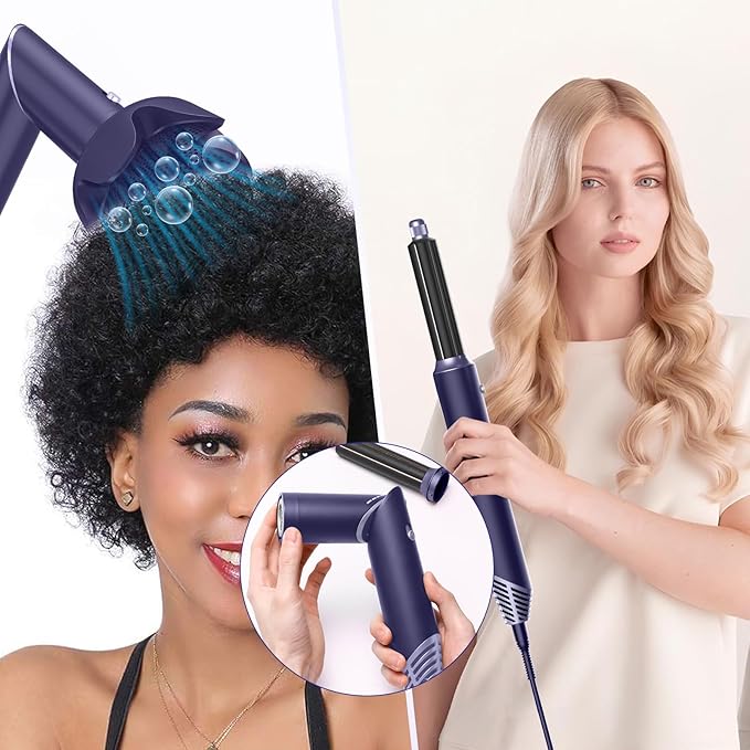 6 in 1 Hair Dryer Brush, Foldable Blow Dryer Brush with Air Styler Curler Wrap, Detachable Hot Air Brush Dry,Volumize, Straight,Curl, Negative Ion Brush Blow Dryer with Diffuser, Hair Styler Tools