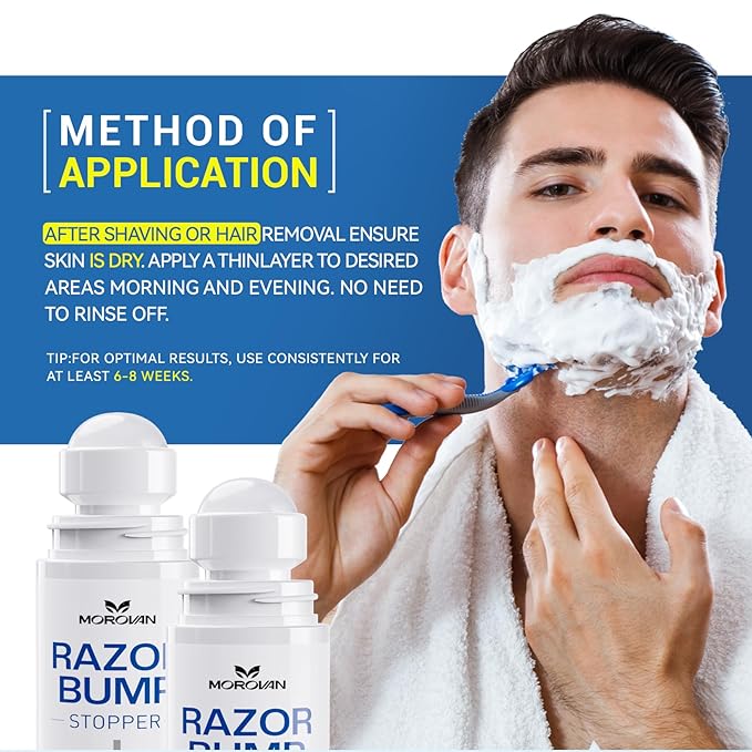 Morovan Razor Bumps Treatment: Ingrown Hair Solution for Bikini Area, Beard & Body, Post Wax After Shaving Soothing Serum for Women & Men - 3.38fl.oz