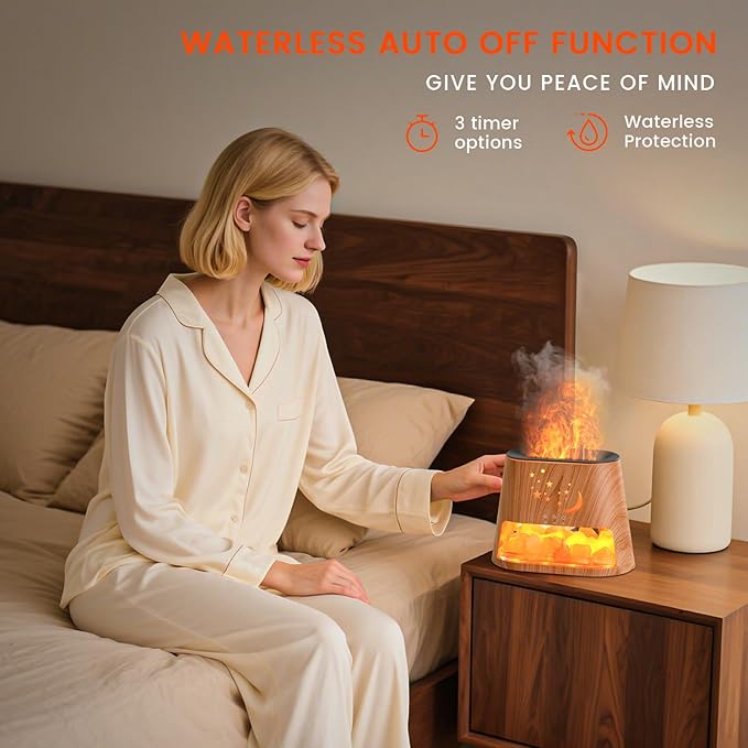 Essential Oil Diffuser : 260ml Aromatherapy Diffuser & Himalayan Salt Lamp with Remote Control & Timer,Cool Mist Humidifier with 8 Colors LED Lights & Auto-Off for Bedroom,Offce,Yoga Room(Wood Grain)