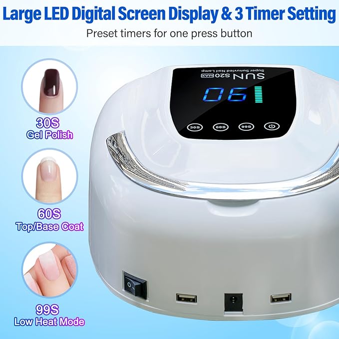 UV LED Nail Lamp Dryers Cordless 128W Portable Rechargeable UV Light for Gel Nails Polish Kit,Fast Curing Wireless Builder Gel Lamp with Sensor 3 Timer LCD Display 48 LED,Manicure Pedicure Art Tools