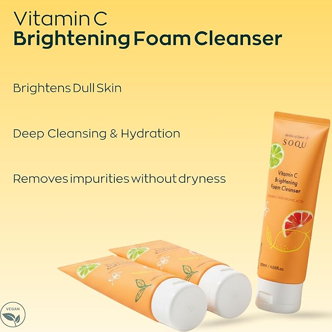 Vitamin C Brightening Foam Cleanser, 120ml / 4.05 fl.oz – Antioxidant Skincare with Hyaluronic Acid, Hydrating & Brightening Face Wash, Made in Korea