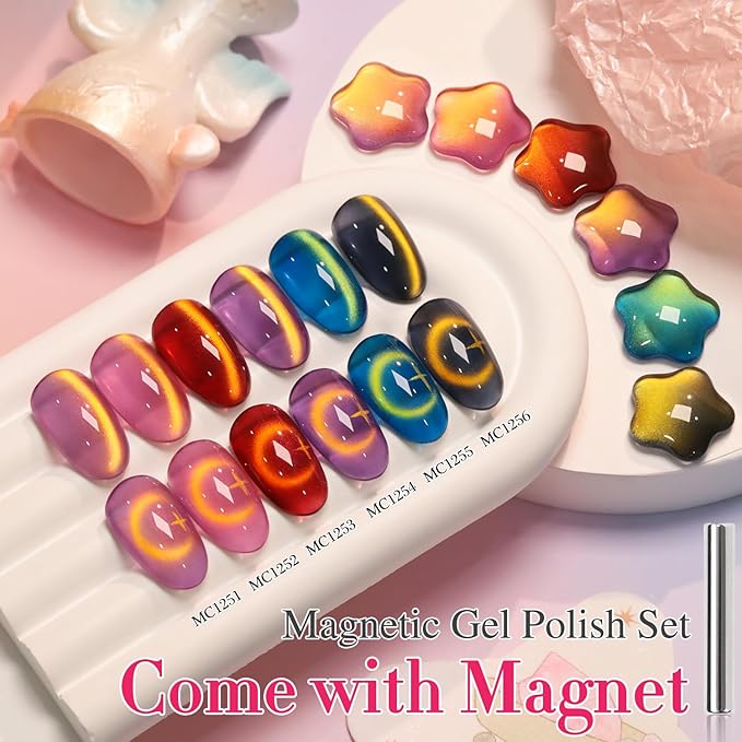 Double Rhythm Cat Eye Gel Nail Polish Set of 6 Same Color Same Bottle 0.5 Oz Shimmer Glitter with Magnet Holographic Reflective Magnetic UV Nail Polish Kit at Home (Golden Autumn Brown-T6-57)