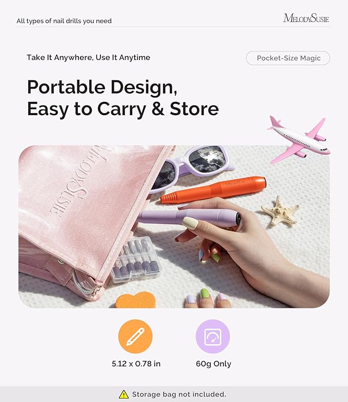 MelodySusie Pen-Shaped Portable USB Nail Drill, PC120I 20000RPM Electric Nail File with Compact Design for All Nail Care, Manicure Polishing, Shaping & Gel Removal at Home for Beginners