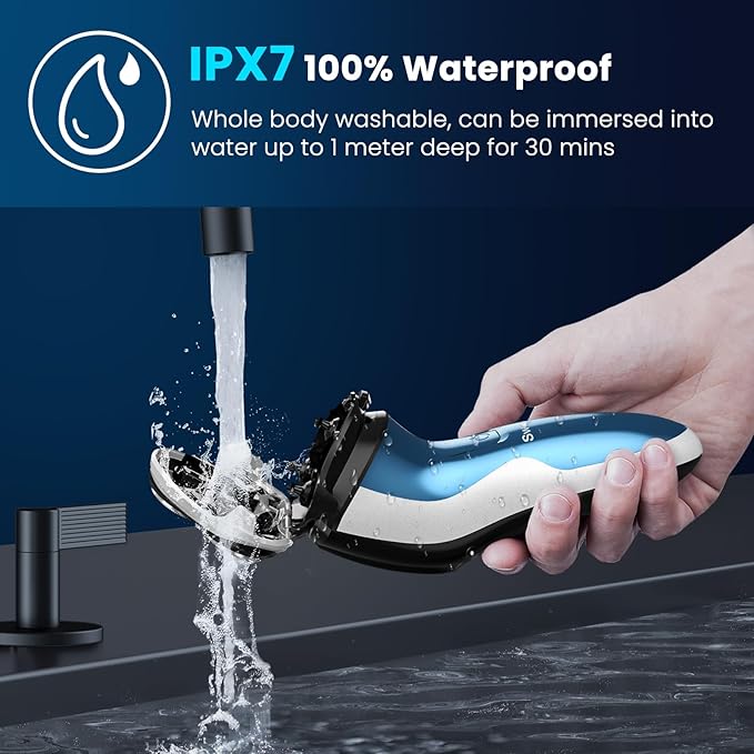 SweetLF Electric Razor for Men with Pop-Up Trimmer, IPX7 Waterproof Electric Shaver, Rechargeable Cordless Shavers for Men, Type-C, 120Mins Runtime, Plug & Play, Blue