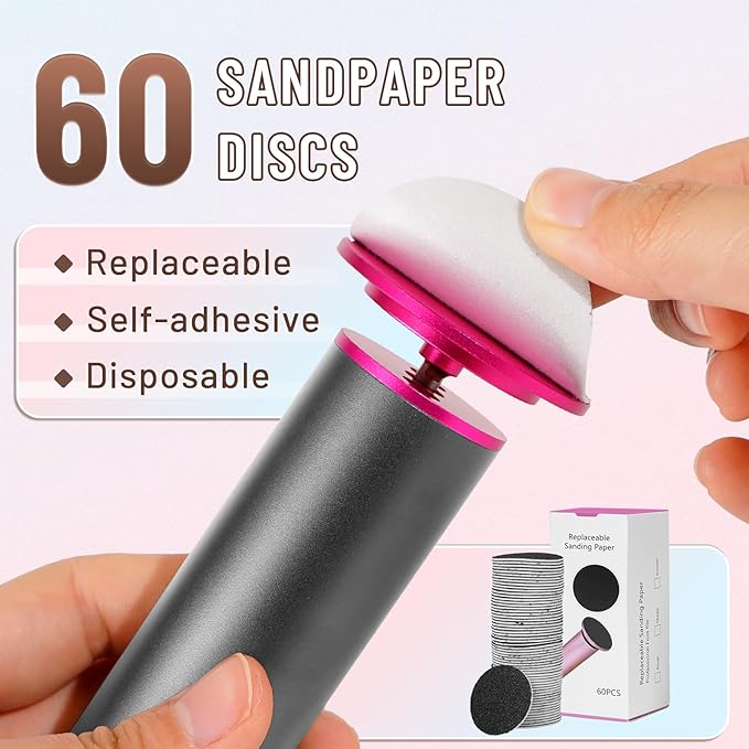 Dermawave Electric Foot File Callus Remover for Feet, Professional Foot Scrubber Sander Grinder for Dead Skin Cracked Heel, Pedicure Tool with 60 Sandpaper Discs for Men & Women