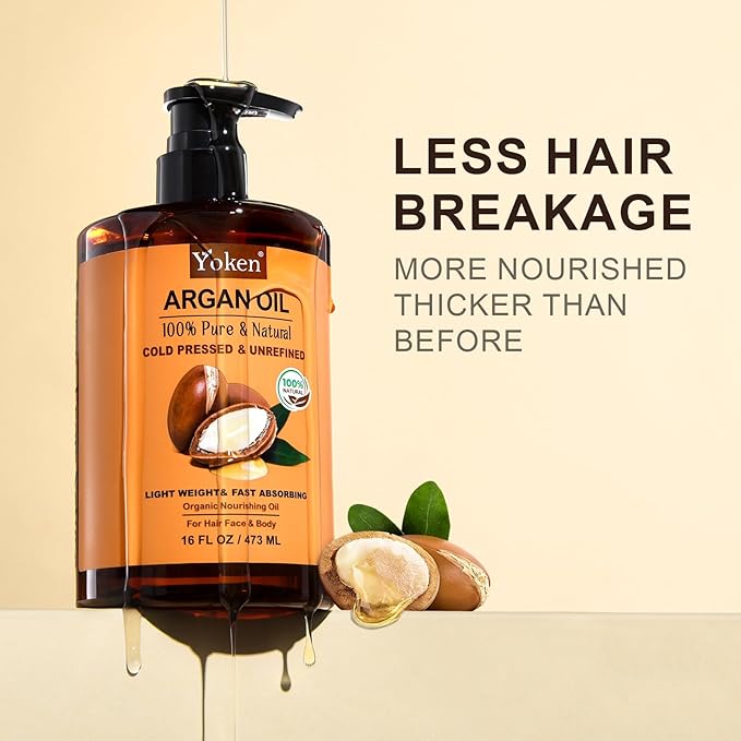 Argan Oil for Hair, Pure and Natural Morocco Argan Oil, Argon Oil For Hair, Scalp, Face & Skin Care, 100% Cold Pressed Hair Conditioner, Unrefined Argon Nails Carrier Oil (16 Fl Oz)