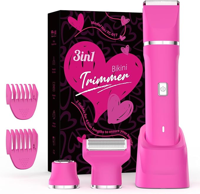 Electric Bikini Trimmer for Women Gifts for Her - 3-in-1 Rechargeable Waterproof Shaver Razor, Cordless Pubic Hair Remover, Precision Groomer Painless Portable Wet Dry Personal Care Tool