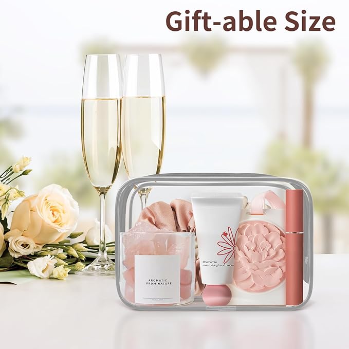 TISRATOK 12 PCS Clear Makeup Bag for Women with Zipper, TSA Approved Toiletry Pouch, Cosmetic Bag Bulk for Travel Organizer Essentials - Grey,Small