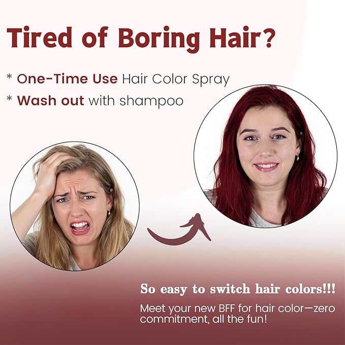 Hair Color Spray, Temporary Hair Dye for Women & Men, Vibrant Colors Hair Wax Gray Hair Cover for Party, Halloween, Cosplay (Fired red, 120 ML)