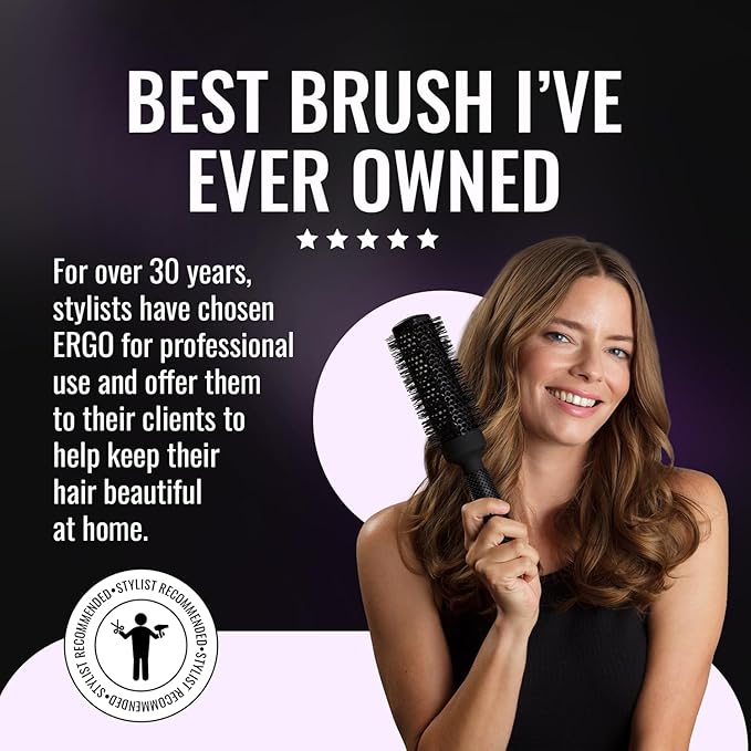 ERGO Ceramic Ionic Round Brush for Blow Out - Salon Quality Hair Brushes for Women - Roller Brush for Blow Drying, Wet and Dry Hair Styling, Volumizing Hair Care - ER25: 1"
