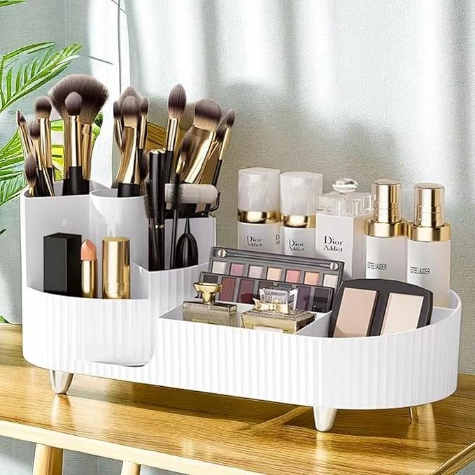 Rotating Large Capacity Cosmetic Display Case,Bathroom Counter Organizer Countertop Storage,Cosmetics Skincare Shelf Organizer (White)