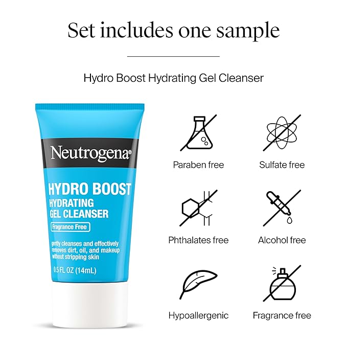 Neutrogena Hydro Boost Skincare Set, Hydro Boost Fragrance Free Gel Cream Face Moisturizer, 1.7 fl oz, & Trial Size Hydro Boost Fragrance Free Hydrating Gel Facial Cleanser, 0.5 fl oz