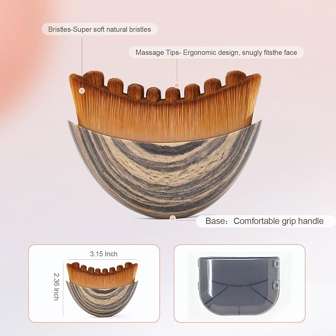 Lymphatic Contour Face Brush, Manual Lymphatic Drainage Massager, Natural Makeup Brushes with Durable Soft Bristles, Hypoallergenic Ergonomic Facial Cleansing Brush for Sculpting