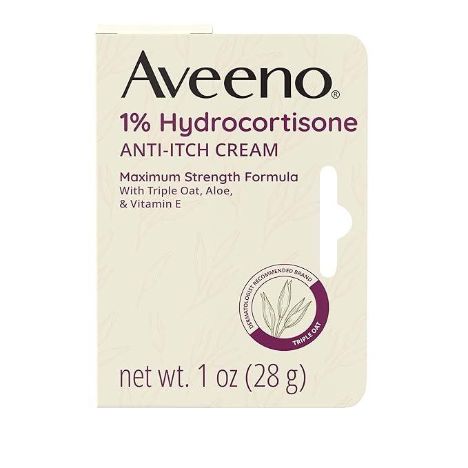 Aveeno Maximum Strength 1% Hydrocortisone Anti-Itch Cream, Triple Oat, Aloe & Vitamin E For Itch Relief From Eczema, Psoriasis, Insect Bites, Poison Ivy, Oak & Sumac & Detergents, 1 oz, 2 Pack