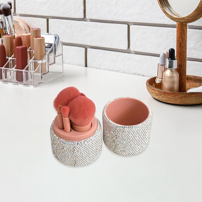 5Pcs Mini Travel Makeup Brush Set with Case,Foundation Eye Makeup Set,Lady Portable for Christmas,Purse