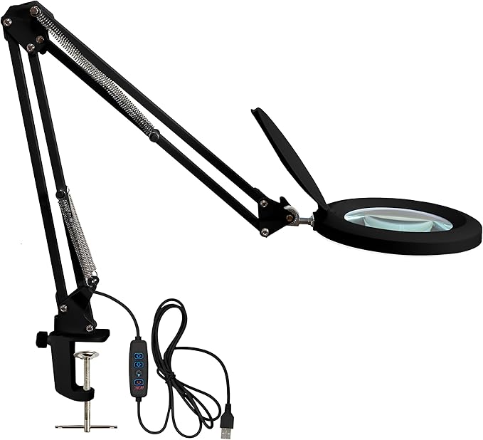 Neatfi (New Model) LED Magnifying Lamp with Clamp, 5D Magnification, 120Pcs SMD LEDs, 12W, Adjustable Color Temperature (Black, 5-Inch Lens, 5 Diopter)