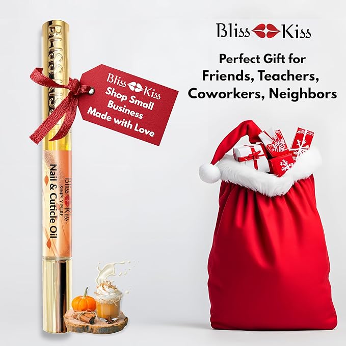 Bliss Kiss | 4 Pumpkin Spice Latte Scent Nail | Oil Cuticle Pen w/Vitamin E & Jojoba⏤Nail Strengthener Nail Growth Serum for Brittle Peeling Breaking Thin Nails