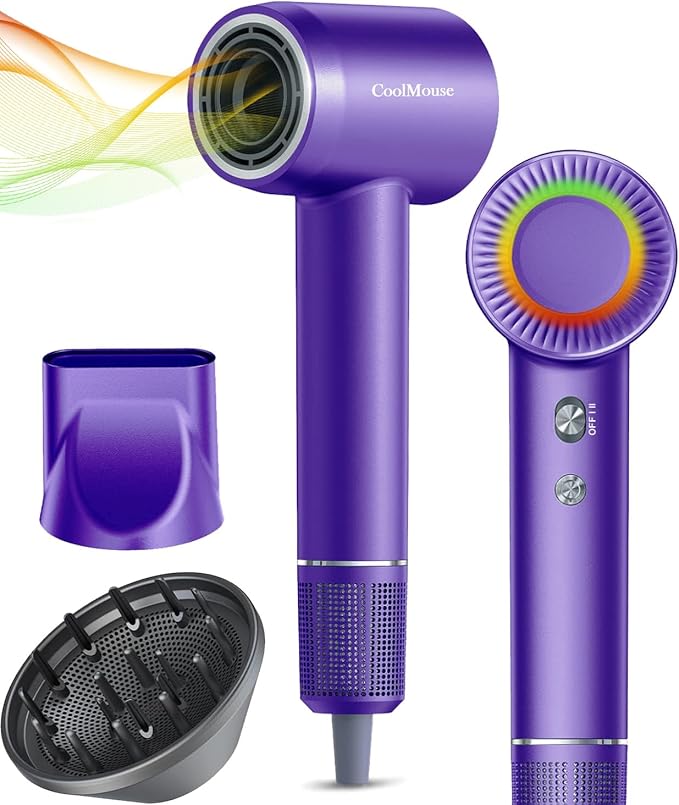High-Speed Ionic Hair Dryer: 150000 RPM Brushless Motor 500 Millions Negative Ionic Care Blow Dryer for Fast Drying Low Noise Thermo-Control Hairdryer, Travel with Magnetic Diffuser & Nozzle