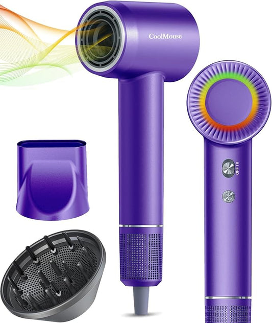 High-Speed Ionic Hair Dryer: 150000 RPM Brushless Motor 500 Millions Negative Ionic Care Blow Dryer for Fast Drying Low Noise Thermo-Control Hairdryer, Travel with Magnetic Diffuser & Nozzle
