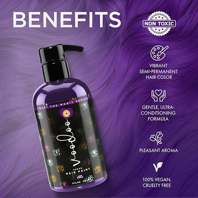 MOEHAIR VOODOO Purple Hair Paint (Aura), 8 Oz | Vegan & Cruelty-Free Purple Hair Dye | Ammonia, Sulfate & Paraben-Free | Vivid & Bright Intermixable Temporary Hair Color