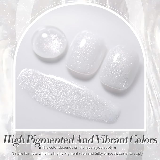 Born Pretty Jelly Gel Nail Polish Milk Glitter Jelly Gel Polish Sparkle Moonlight White Color Gel Nail Polish Soak Off U V Gel Polish for Nail Art 15ml