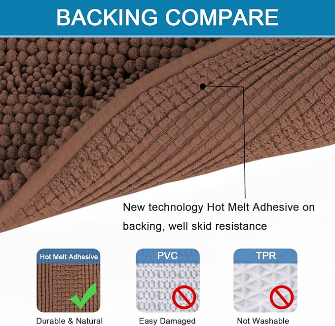 H.VERSAILTEX 2 Piece Bathroom Set Extra Thick Chenille Striped Pattern Bath Rugs for Bathroom Non Slip Soft Plush Shaggy Bath Mats for Floor(Caramel, 32 x 20 Plus 24 x 17 - Inches)